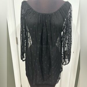 LOFT Black Sheer Polka Dot Blouse